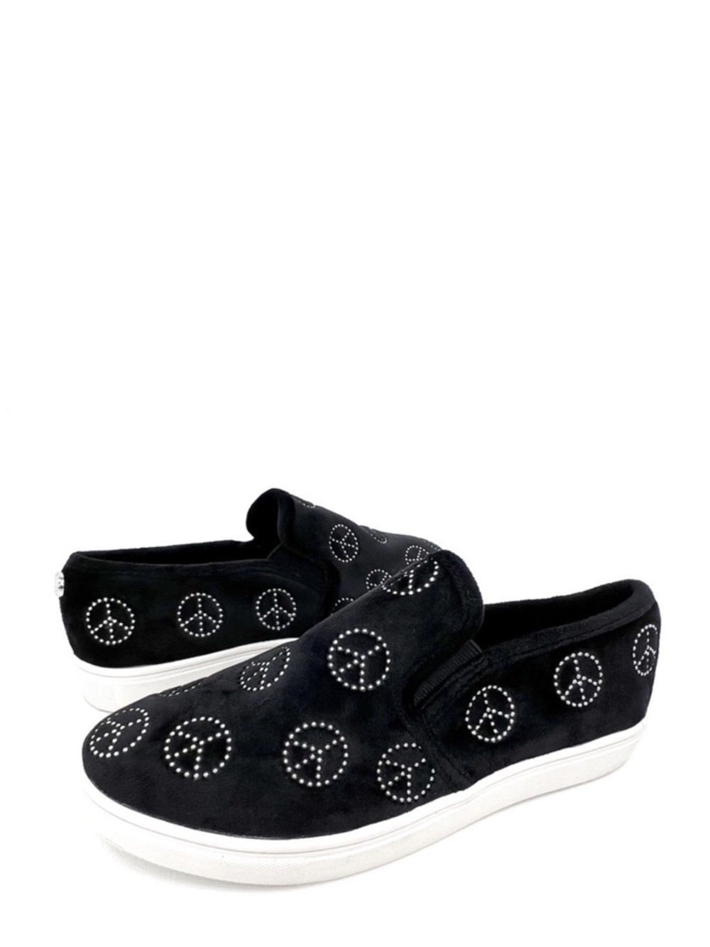 NEW Steve Madden Sneakers Black Velvet Rhinestone Peace Sign Slip-on Shoe Size 5